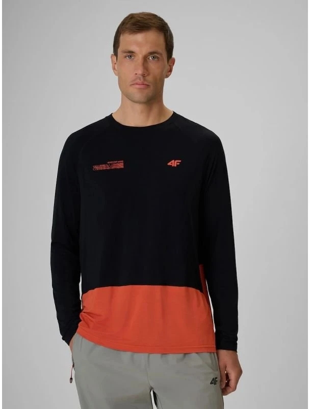 Vyriškas trekkingo longsleeve 4F, juodas su oranžine apačia