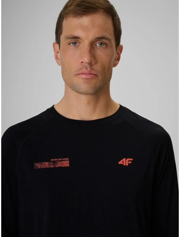 Vyriškas trekkingo longsleeve 4F, juodas su oranžine apačia