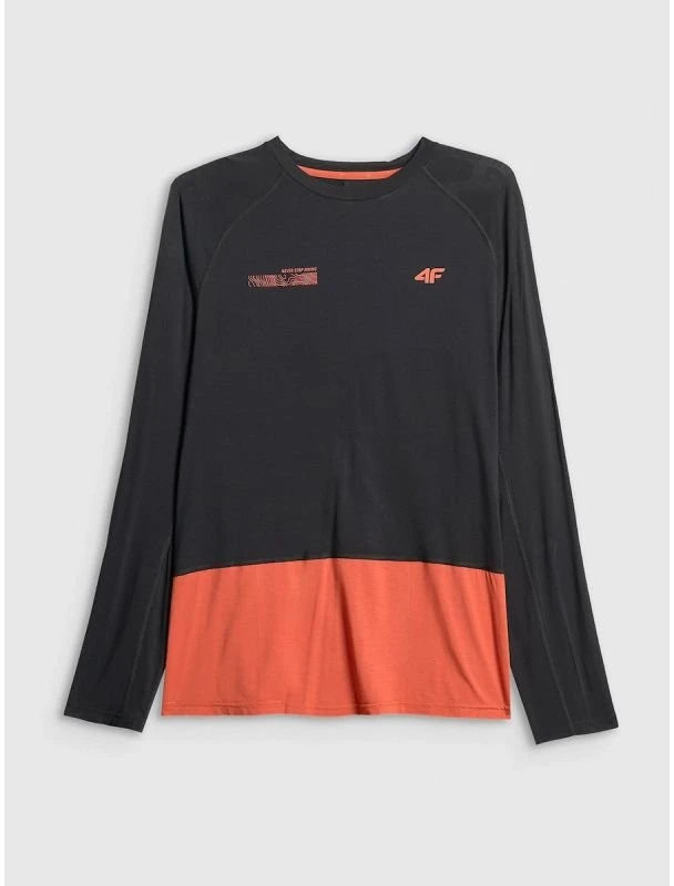 Vyriškas trekkingo longsleeve 4F, juodas su oranžine apačia