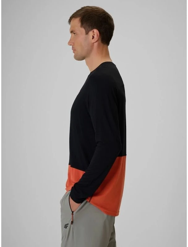 Vyriškas trekkingo longsleeve 4F, juodas su oranžine apačia