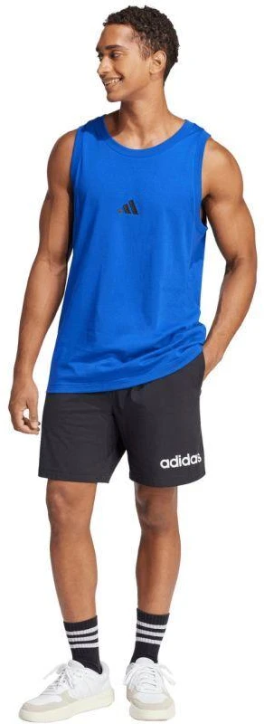 Vyriški adidas Essentials marškinėliai be rankovių su mažu logotipu mėlyni JE8978