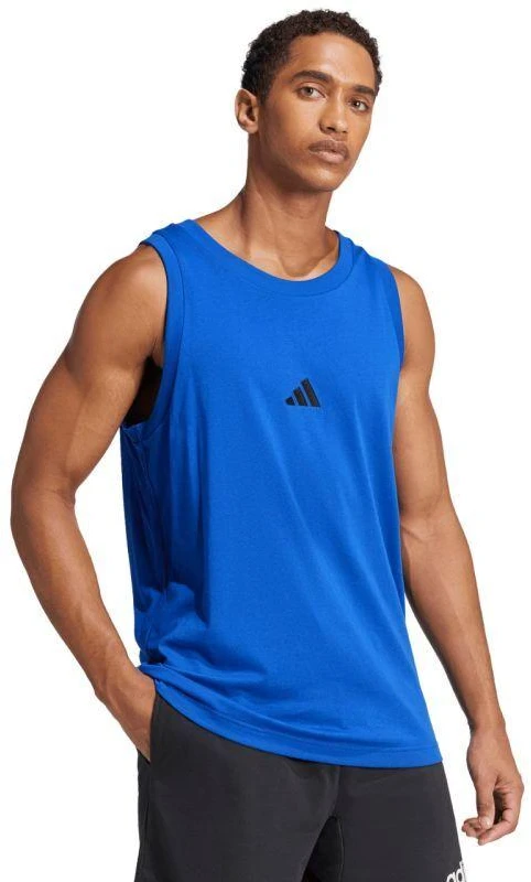 Vyriški adidas Essentials marškinėliai be rankovių su mažu logotipu mėlyni JE8978