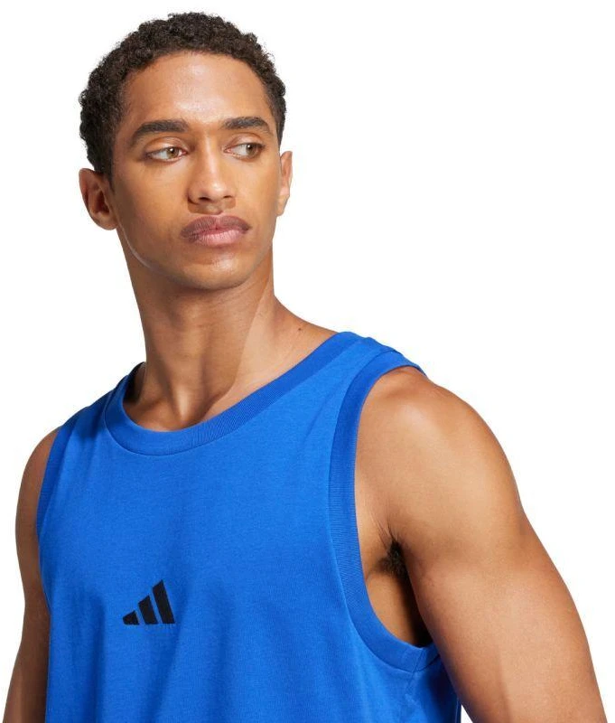 Vyriški adidas Essentials marškinėliai be rankovių su mažu logotipu mėlyni JE8978