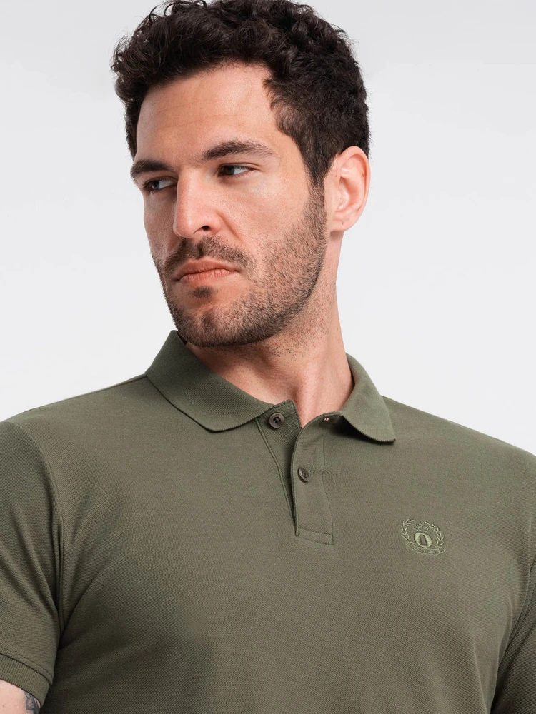 Vyriški BASIC vienspalviai pique megzti polo marškinėliai - tamsiai alyvuogių žalia