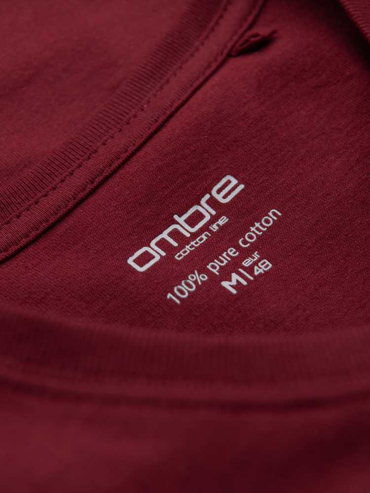 Vyriški bordo spalvos medvilniniai marškinėliai su V formos iškirpte