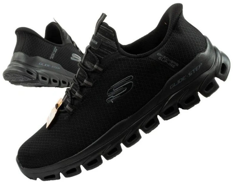 Vyriški kedai Skechers Glide-Step patogūs, lengvi, lengvai įsispiriami, juodi