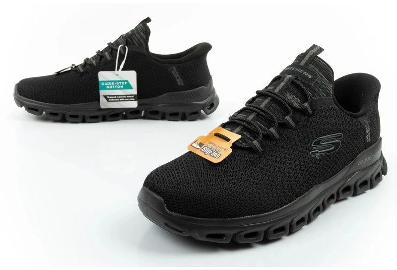 Vyriški kedai Skechers Glide-Step patogūs, lengvi, lengvai įsispiriami, juodi