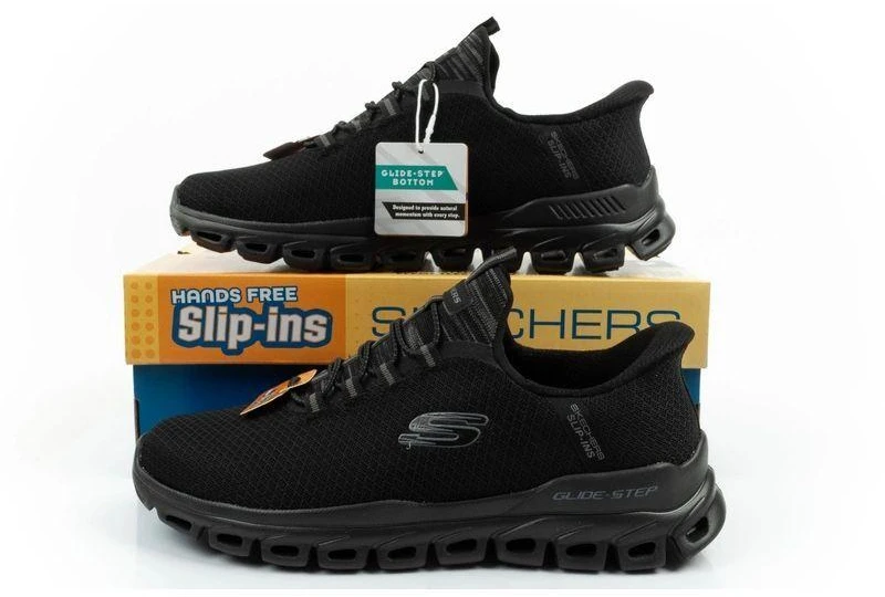 Vyriški kedai Skechers Glide-Step patogūs, lengvi, lengvai įsispiriami, juodi