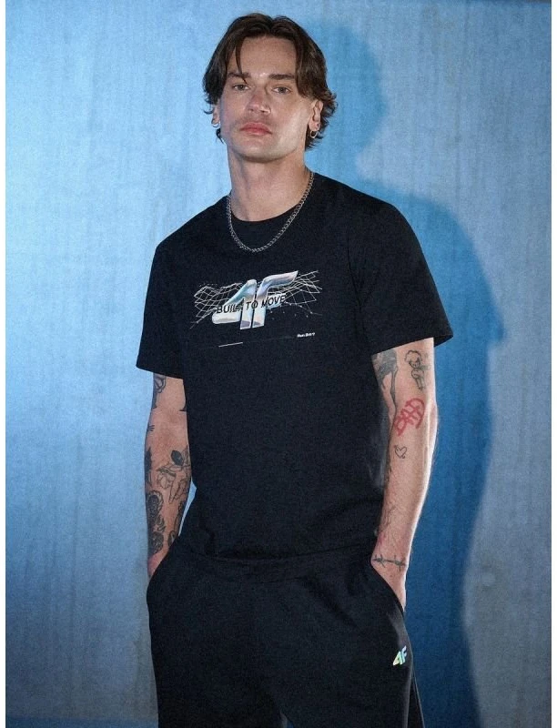 Vyriški medvilniniai marškinėliai su spaudiniu 4F, juodi