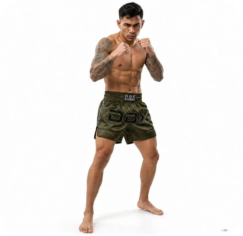 Vyriški Muay Thai šortai DBX Bushido Combatwear, tamsiai žali