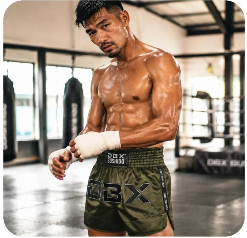 Vyriški Muay Thai šortai DBX Bushido Combatwear, tamsiai žali