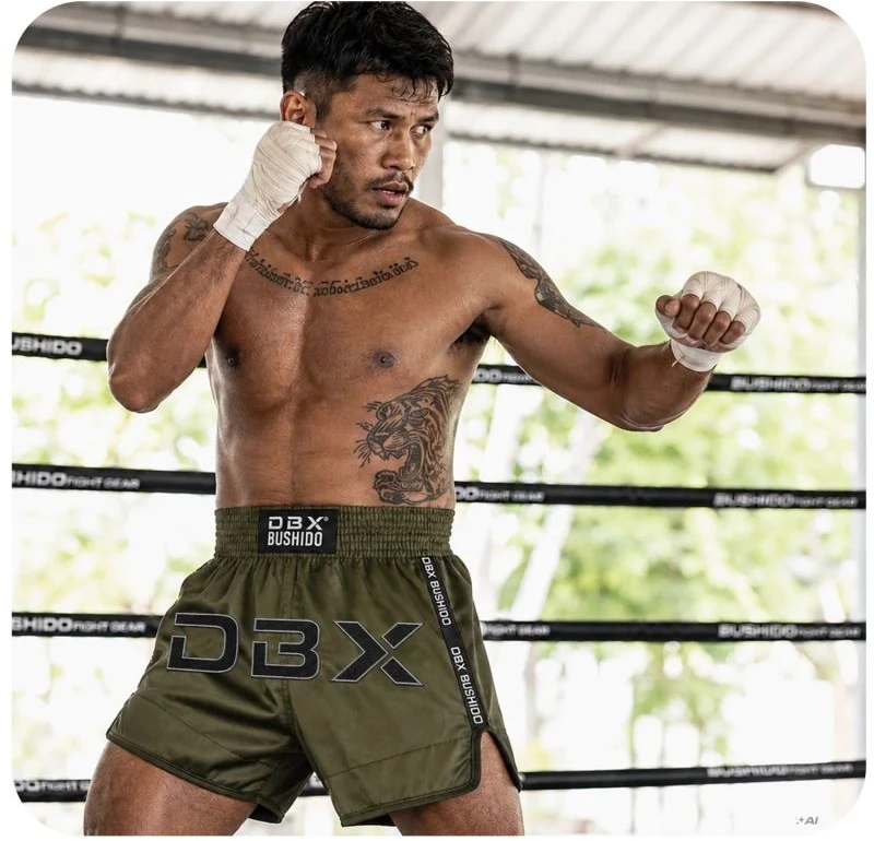 Vyriški Muay Thai šortai DBX Bushido Combatwear, tamsiai žali