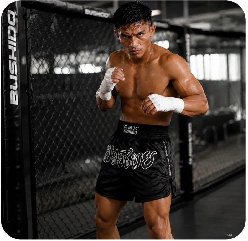 Vyriški Muay Thai šortai DBX Bushido V2 Combatwear, juodi