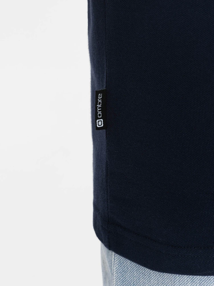 Vyriški polo marškinėliai su trispalvėmis juostelėmis - tamsiai mėlyni V1 OM 0127