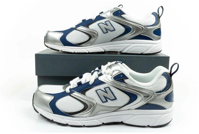 Vyriški sportiniai bateliai New Balance 408, madingi, patogūs, balti su sidabrinėmis detalėmis