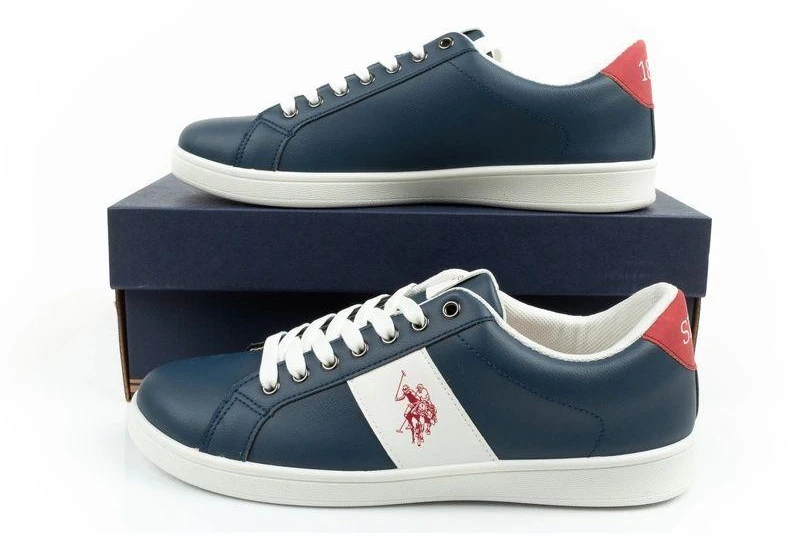 Vyriški stilingi ir patogūs US Polo Assn. laisvalaikio bateliai (sportbačiai), tamsiai mėlyni
