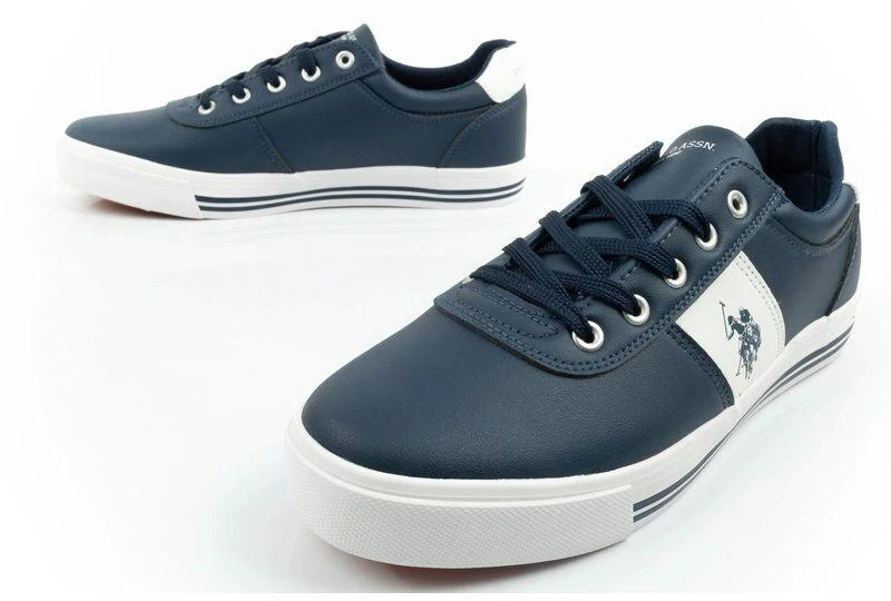 Vyriški stilingi ir patogūs US Polo Assn. laisvalaikio bateliai (sportbačiai), tamsiai mėlyni