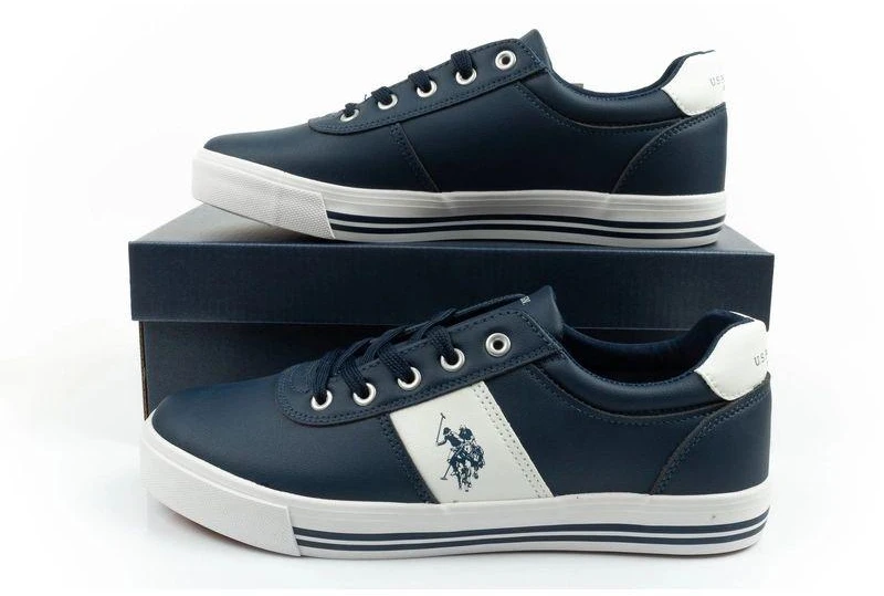 Vyriški stilingi ir patogūs US Polo Assn. laisvalaikio bateliai (sportbačiai), tamsiai mėlyni