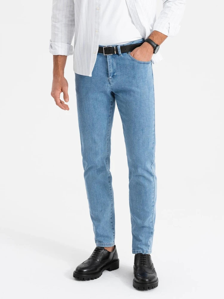 Vyriški šviesiai mėlyni slim fit džinsai su elastanu