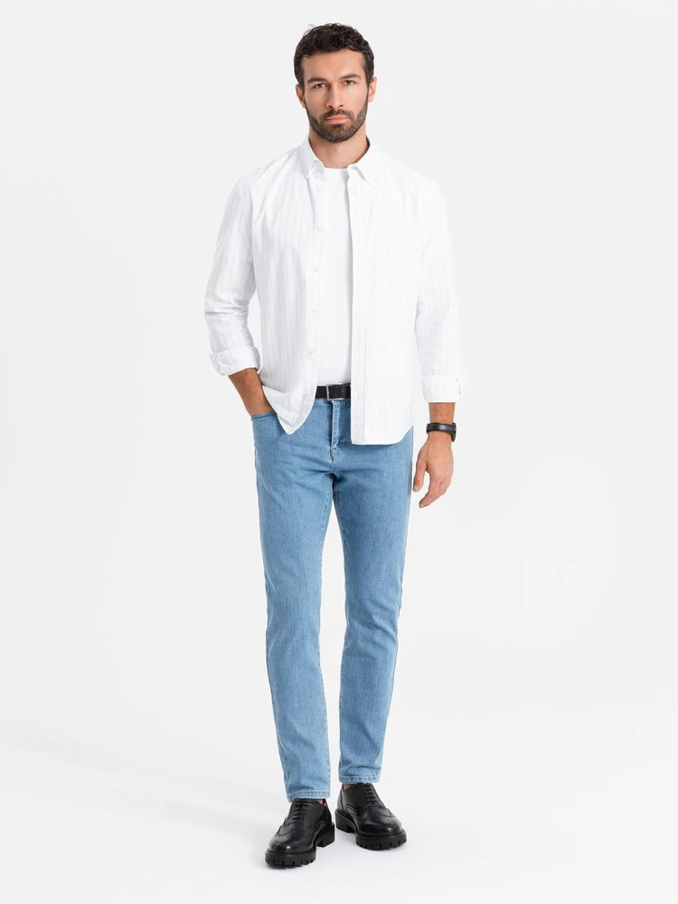 Vyriški šviesiai mėlyni slim fit džinsai su elastanu