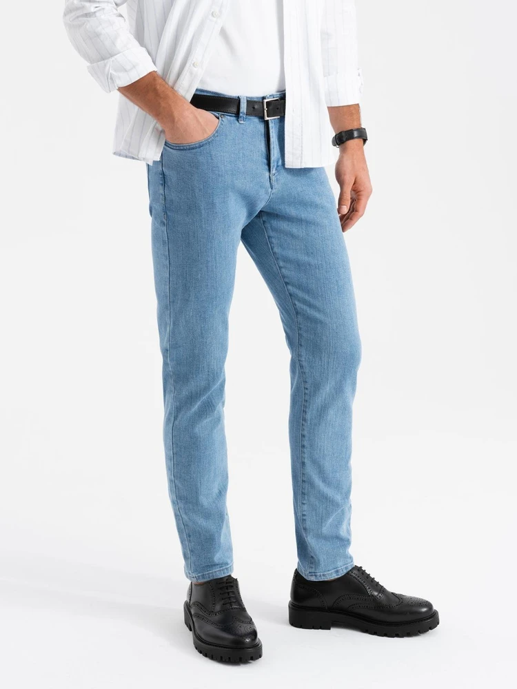 Vyriški šviesiai mėlyni slim fit džinsai su elastanu
