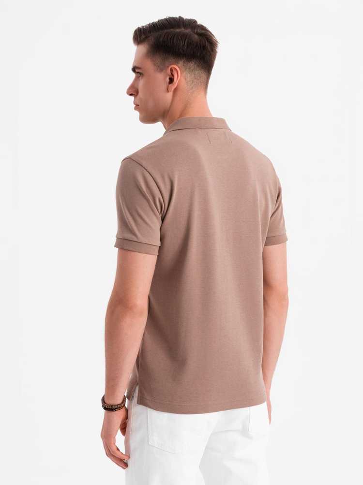 Vyriški šviesiai rudi polo marškinėliai su užtrauktuku