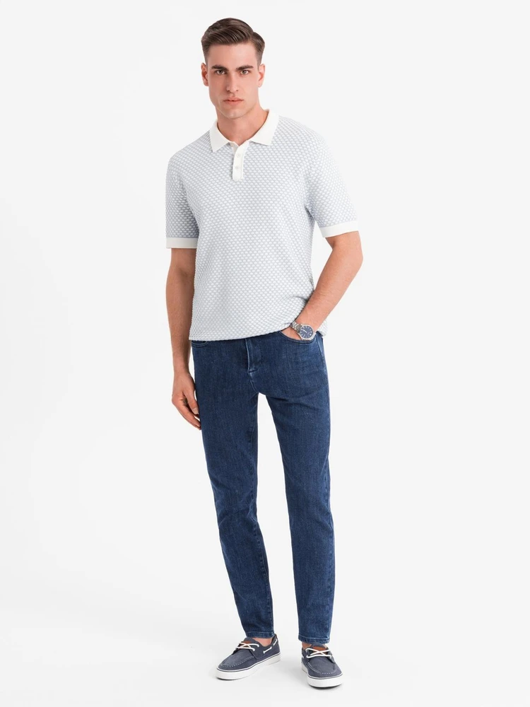 Vyriški tamsiai mėlyni slim fit džinsai su elastanu