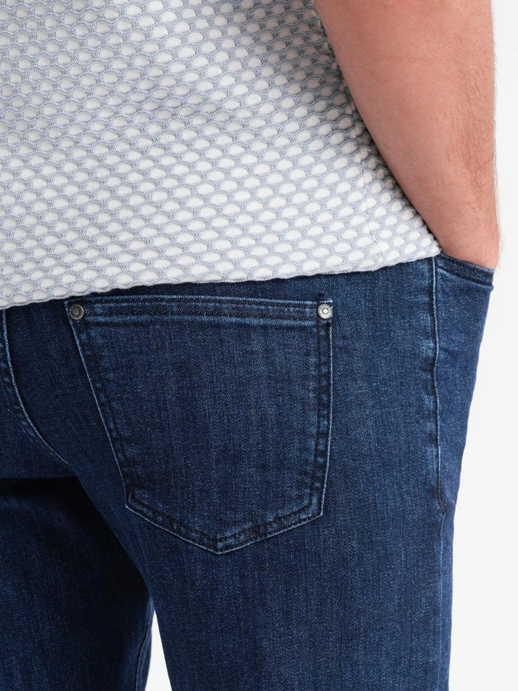 Vyriški tamsiai mėlyni slim fit džinsai su elastanu
