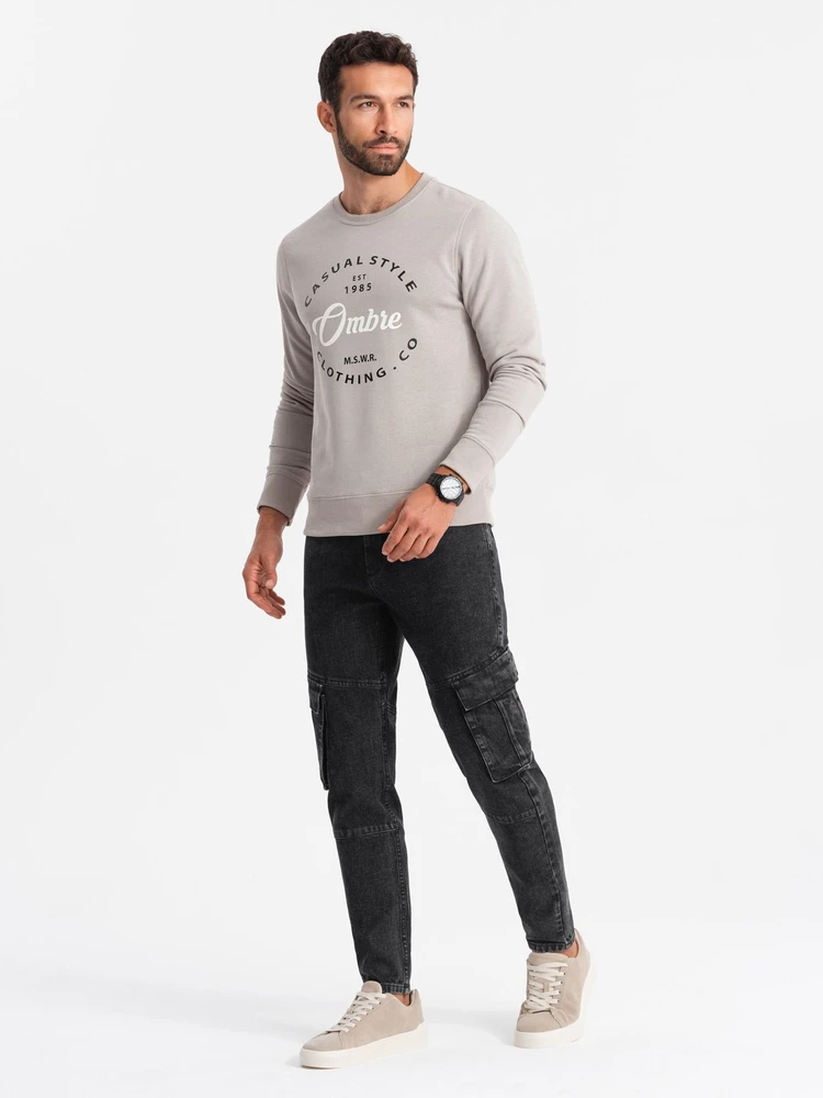 Vyriškos juodos cargo kelnės slim fit su bleached efektu