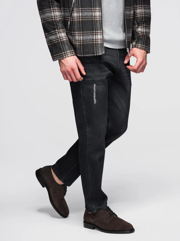 Vyriškos juodos regular fit džinsinės kelnės
