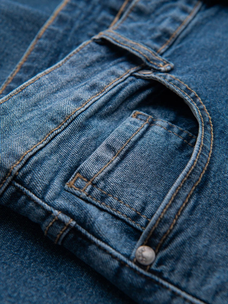 Vyriškos tamsiai mėlynos slim fit džinsinės kelnės su dėvėtu efektu
