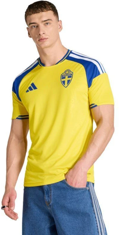 Vyrų adidas Švedijos 26 namų aprangos marškinėliai, geltonos ir mėlynos spalvos JM5814