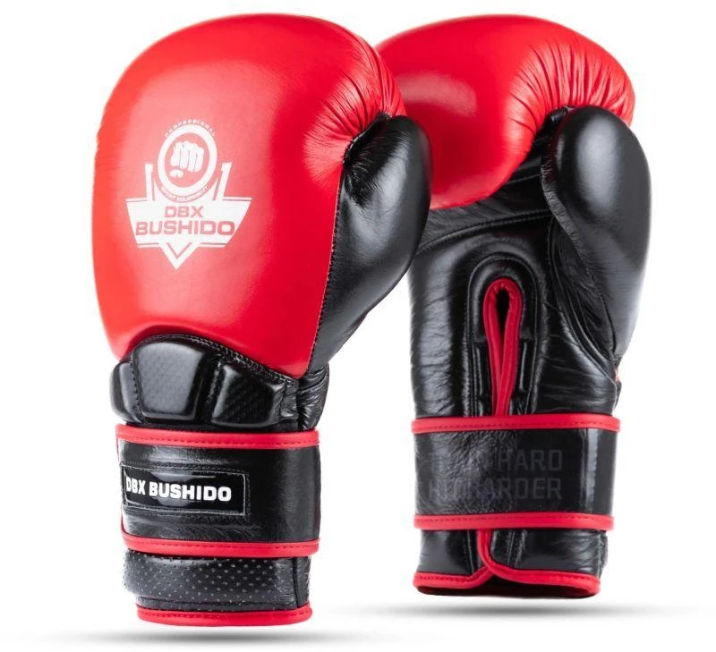 BUSHIDO Warrior RAUDONOS natūralios odos bokso pirštinės
