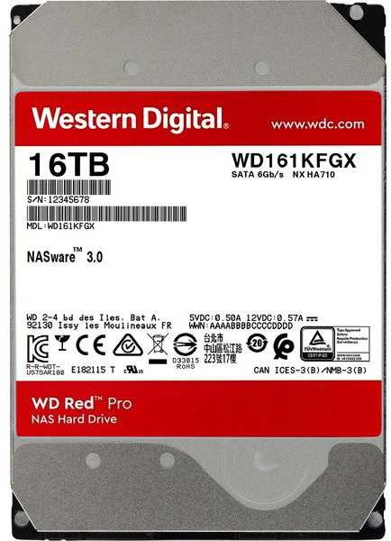 Western Digital Sandisk WD Raudona Pro 16TB 6Gb/s SATA 512MB Cache Internal 3.5inch HDD bulk