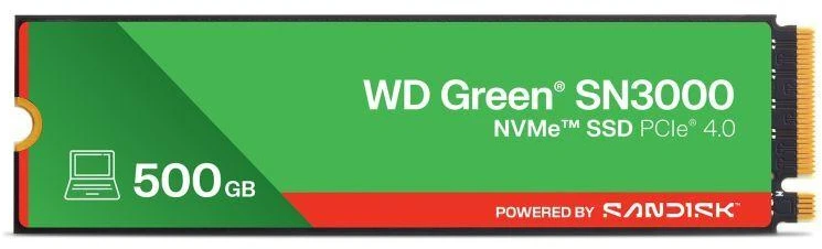 Ausinės WD Žalias SN3000 500 GB M.2 NVMe WDS500G4G0E SSD
