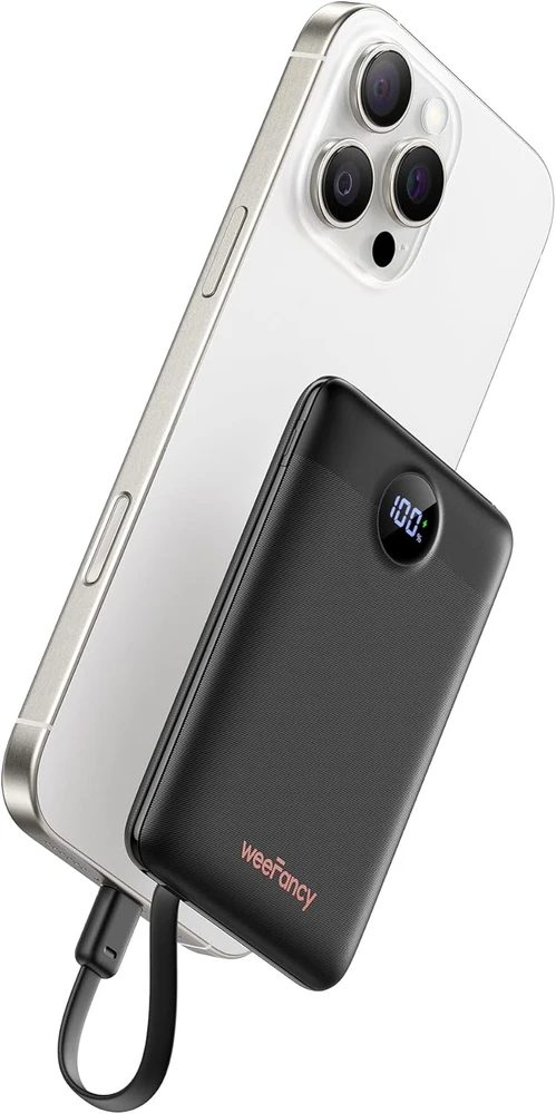 WeeFancy išorinis akumuliatorius 10000 mAh, 22,5 W, PD, QC, su integruotais laidais, WF103C