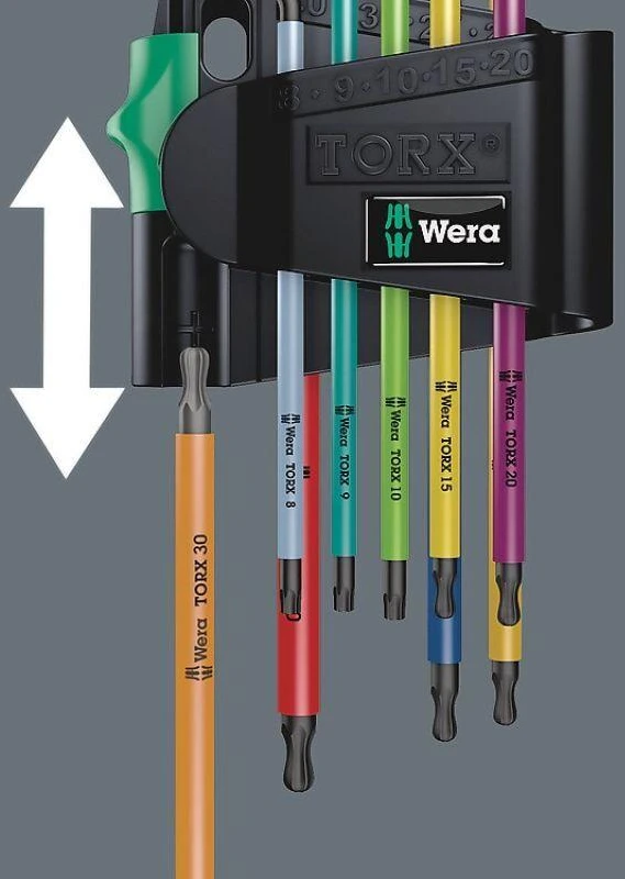 Šešiakampių raktų komplektas WERA, TX8-TX40 mm, TORX tipo, suapvalintu galu, spalvoti, 9 vnt.