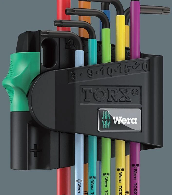 Šešiakampių raktų komplektas WERA, TX8-TX40 mm, TORX tipo, suapvalintu galu, spalvoti, 9 vnt.