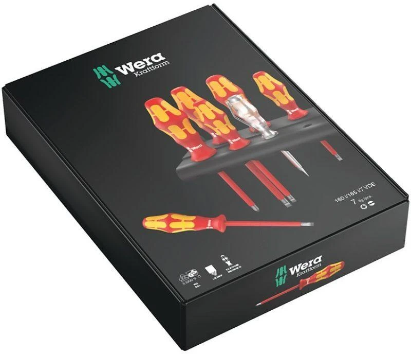 Atsuktuvų komplektas WERA Kraftform Plus, su įtampos indikatoriumi, PZ+plokšti. 7 vnt. Su lentynėle. lazerinis antgalis.