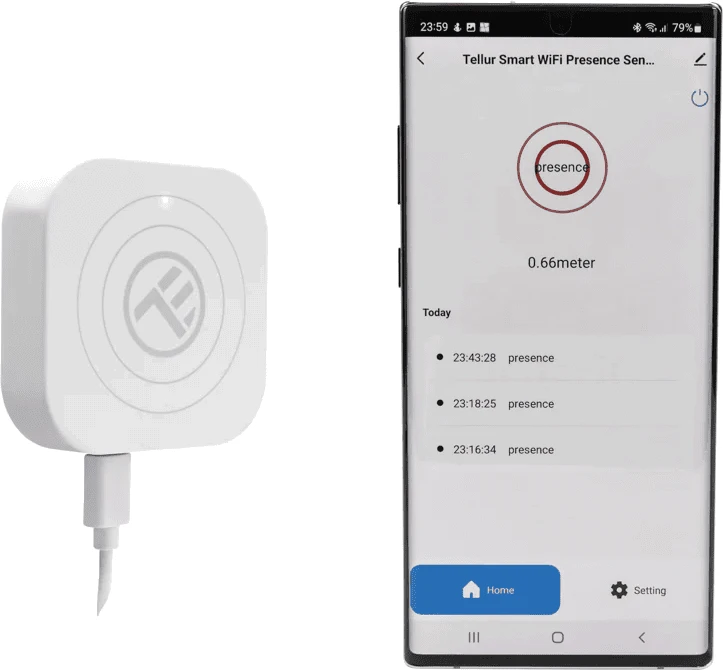 „Tellur“ išmanusis „WiFi“ buvimo jutiklis, mikrobangų radaras 24 GHz, USB-C, Baltas