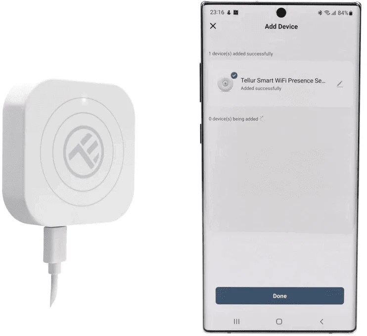 „Tellur“ išmanusis „WiFi“ buvimo jutiklis, mikrobangų radaras 24 GHz, USB-C, Baltas
