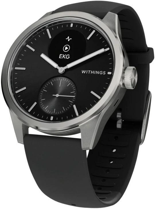 Išmanusis laikrodis Withings Scanwatch 2, 42 mm,  Sidabrinės spalvos korpusas su juodos spalvos dirželiu