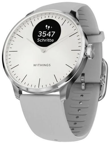 Išmanusis laikrodis Withings Scanwatch Light, 37 mm, Sidabro spalvos korpusas su pilkos spalvos dirželiu
