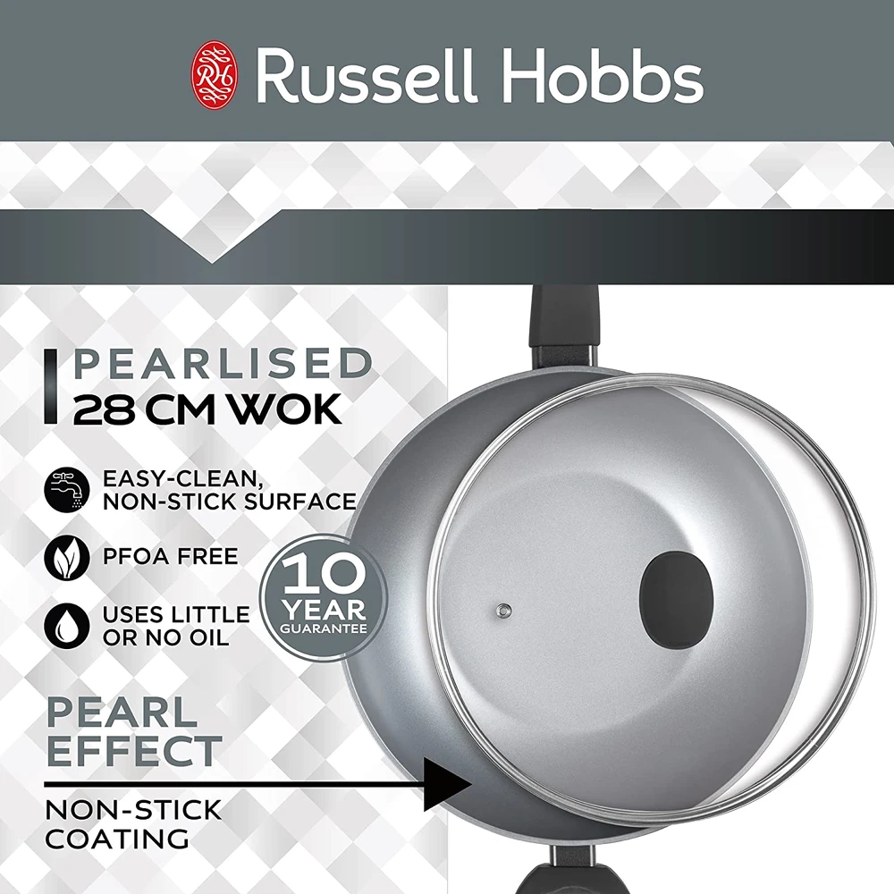Wok keptuvė su nepridegančia danga Russell Hobbs, 28 cm, pilka