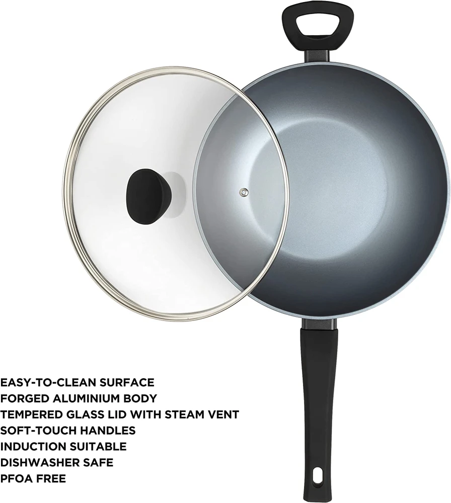 Wok keptuvė su nepridegančia danga Russell Hobbs, 28 cm, pilka