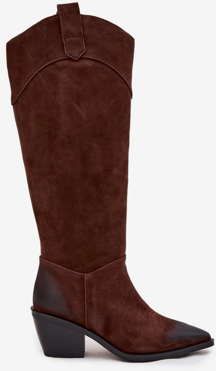 Women's Cowboy Boots With Heel Made Of Natural Suede Artiker 57C0230 Brown