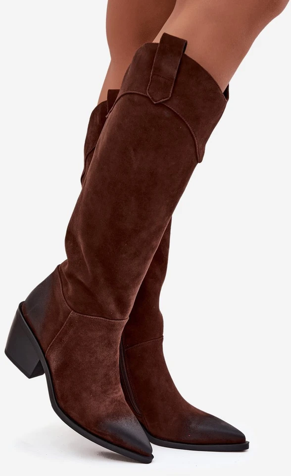 Women's Cowboy Boots With Heel Made Of Natural Suede Artiker 57C0230 Brown