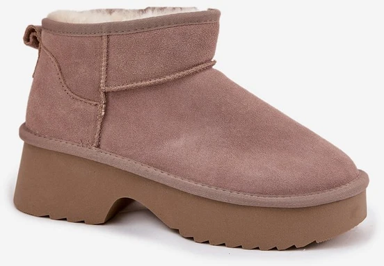 Women's Snow Boots Made of Natural Suede Lined with Fur Khaki Milora