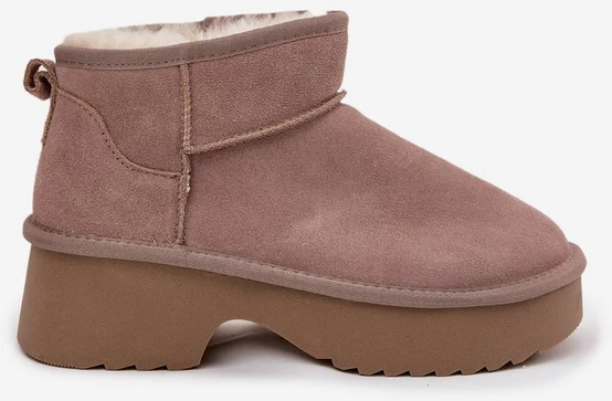 Women's Snow Boots Made of Natural Suede Lined with Fur Khaki Milora