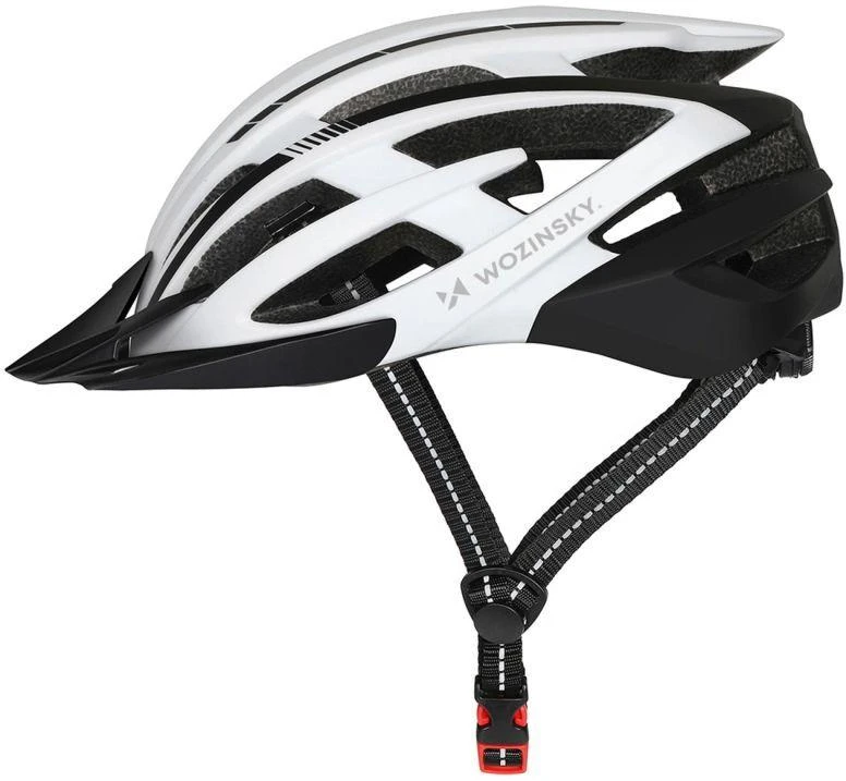 Wozinsky MTB dviračio šalmas su nuimamu skydeliu ir galiniu USB apšvietimu M - Juoda ir Balta